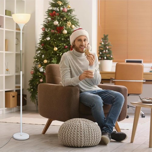 LALISU LED Floor Lamp - 3-Way Dimmable Brightness | Modern Industrial Design for Living Room, Bedroom, Office (White)