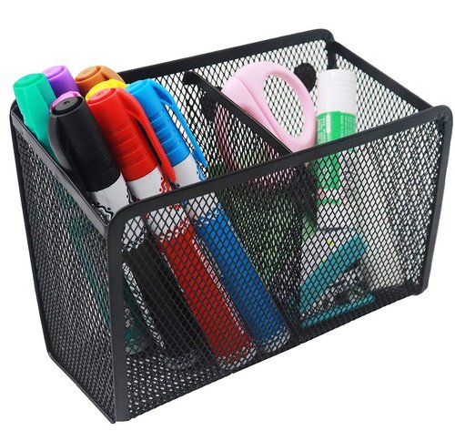 Snow Cooler Magnetic Pencil Holder - 2 Generous Compartments Magnetic Storage Basket Organizer - Extra Strong Magnets - Perfect Mesh Pen Holder to Hold Whiteboard, Locker Accessories