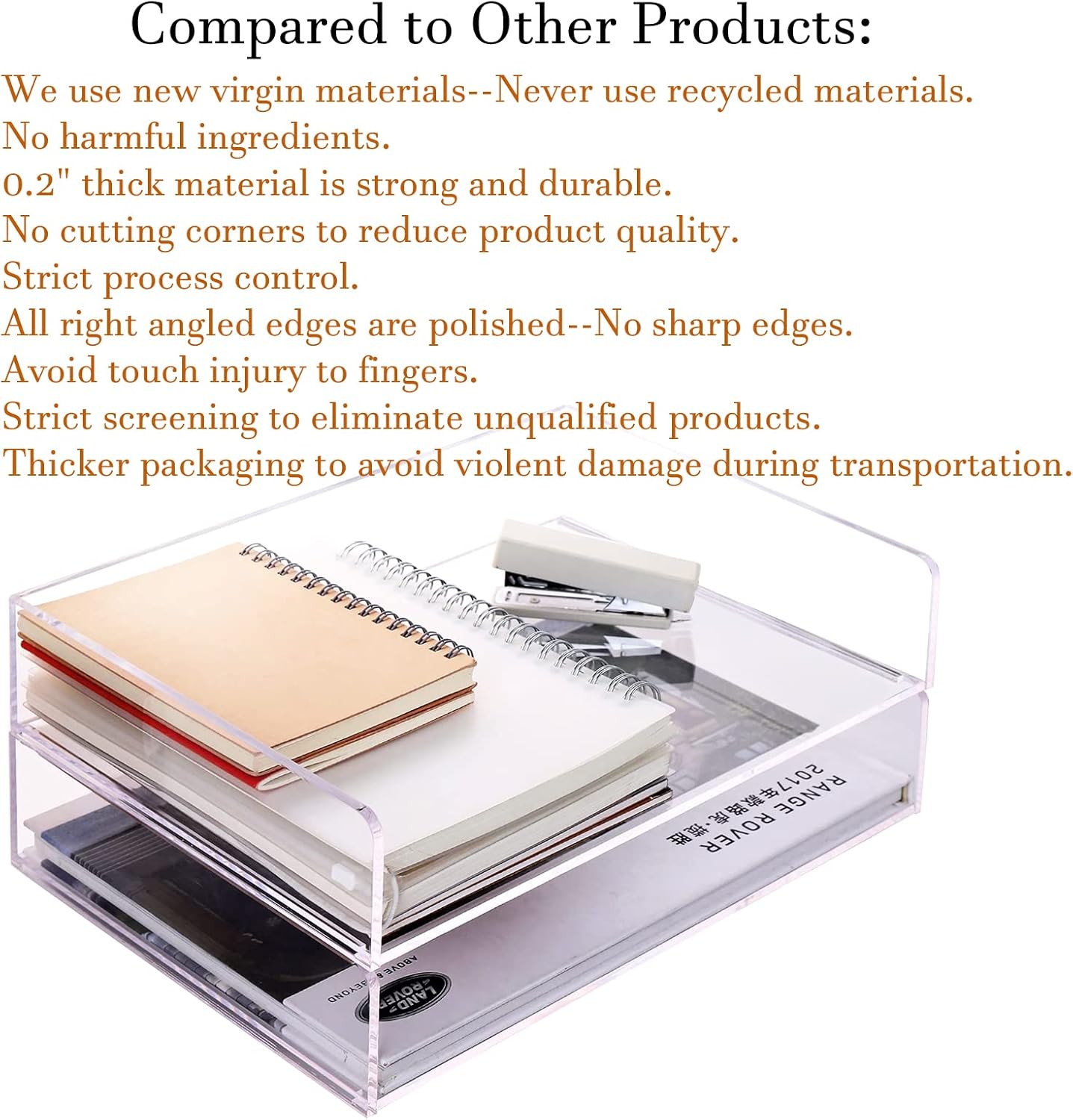 Skiennix Clear Acrylic Paper Tray Organizer - Stackable File Holder for Office & Classroom | 2-Tier Design