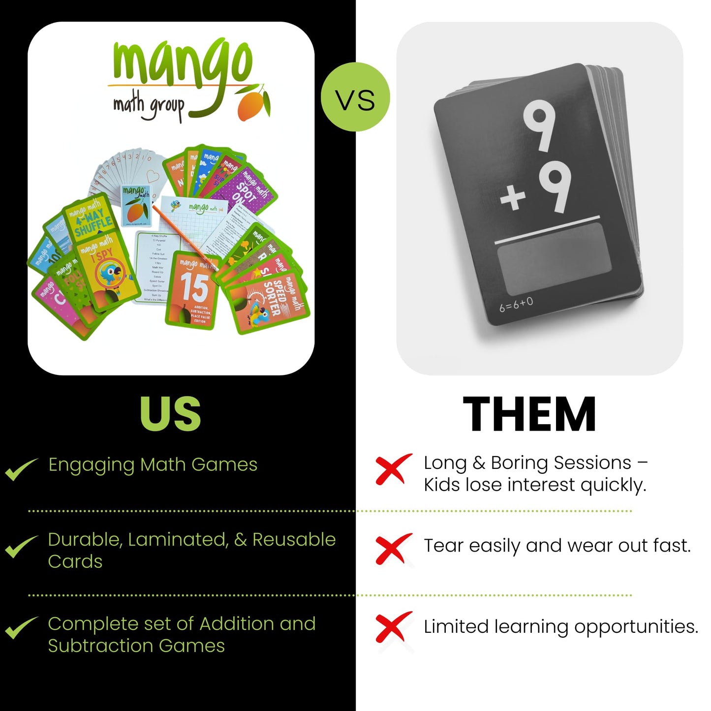 MANGO Math 15® - Math Flash Cards - Educational Math Games for Kids - Addition, Subtraction, Place Value Play & Learning Kit -2nd 3rd 4th Grades - Kids 6-12 - Set of 15 Games - English Version