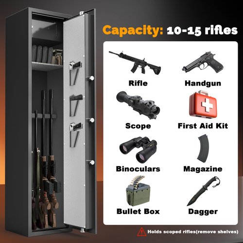 Marcree 8-10 Gun Safe for Rifles - 57.1" Quick Access Biometric Safe, Fingerprint & Digital Keypad Rifle Cabinet, Heavy Duty Steel Gun Storage for Pistols Shotguns, LED Light