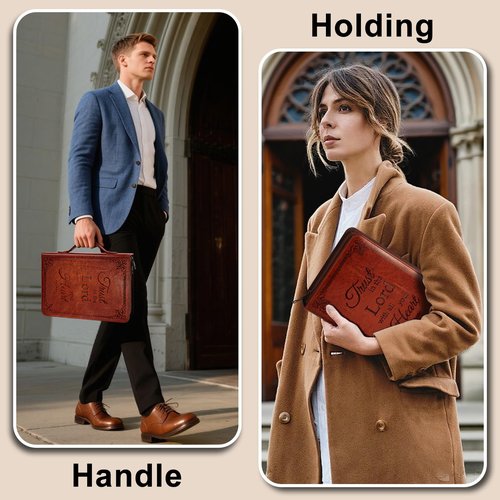 HelvioraX Bible Case for Men Woman, Mens Bible Covers for Women with Bookmark Large Bible Cover Case for Women Mother Lady with Handle Zippered Pocket Church Bible Book