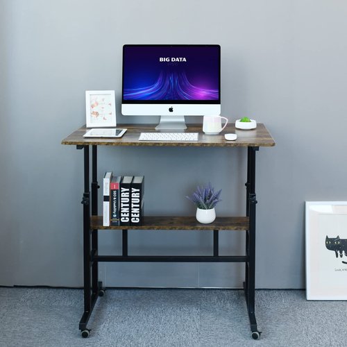 AIZ Mobile Standing Desk, Adjustable Computer Desk Rolling Laptop Cart on Wheels Home Office Computer Workstation, Portable Laptop Stand Tall Table for Standing or Sitting, 39.4" x 23.6"
