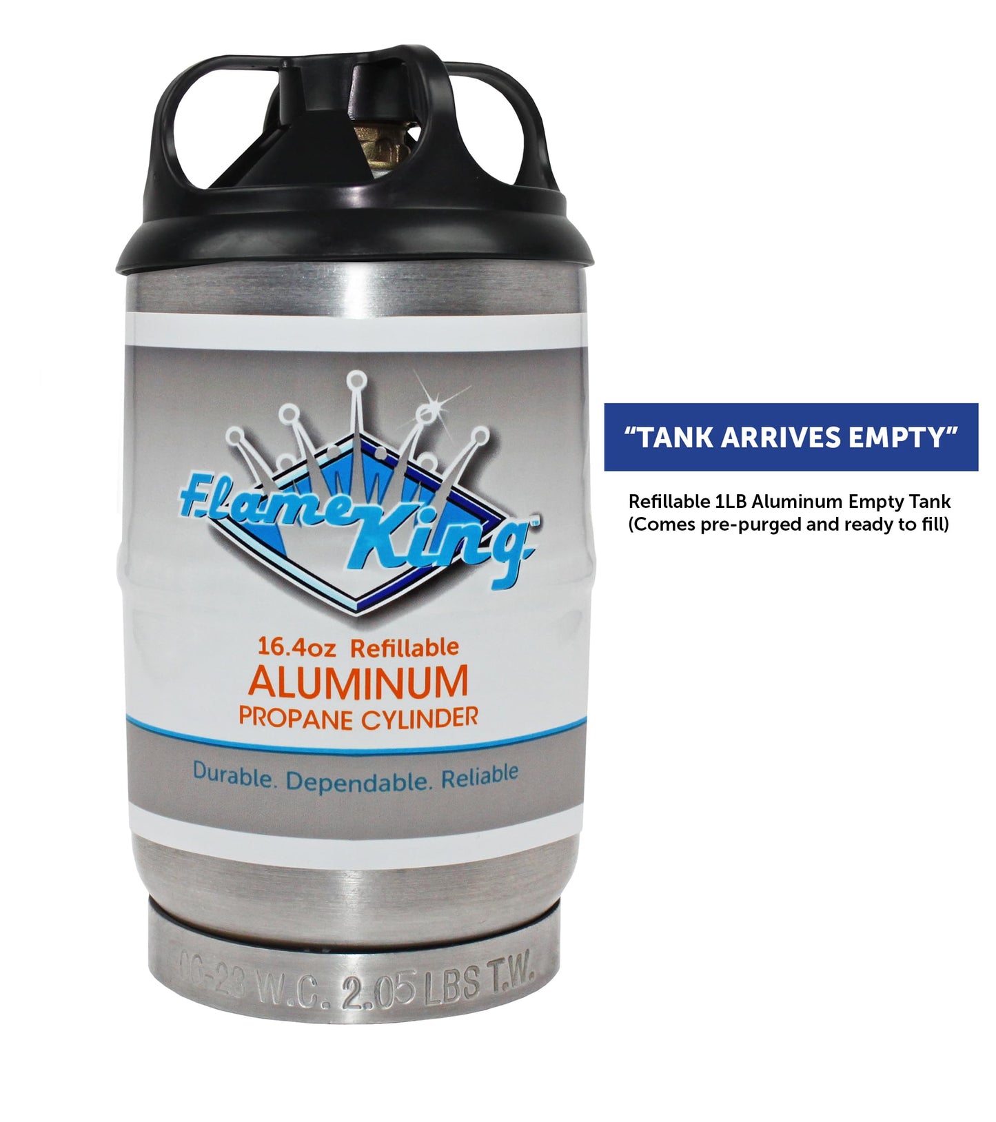 Flame King 1LB Empty Aluminum Propane Cylinder Tank - Corrosion-Resistant and Rust-Free, Great for Camping and Small Appliances