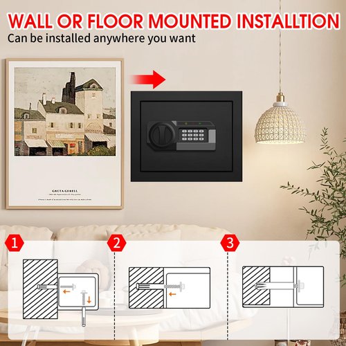 1.6 Cub Fire Proof Safe for Home Documents, Anti-Theft Digital Security Box with Electronic Keypad Lock and Spare Key, Small Safes for Home Use Fire and Water proof for Money Jewelry Valuables