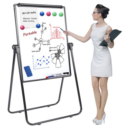 Dry Erase Board with Stand, Double Sided Magnetic Whiteboard, 24 x 36 Portable Height Adjustable White Board with Aluminium Frame