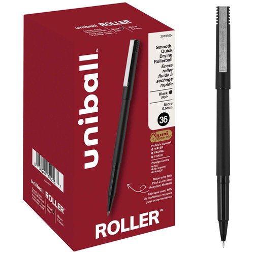 Uniball Roller Pens, 72 Count - Black Rollerballs Pens, 0.5mm Micro Tip Size - Smooth Writing Japanese Pens, School Supplies