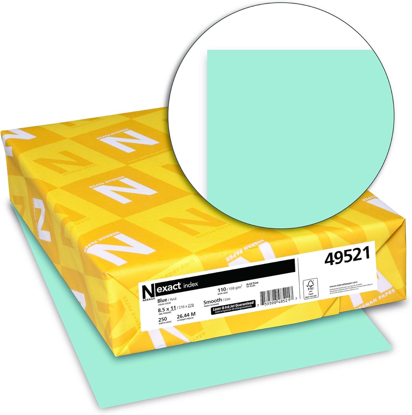 Wasau Neenah Exact Index Cardstock - 8.5" x 11", 110 lb, Blue | 250 Sheets for Professional Quality Printing