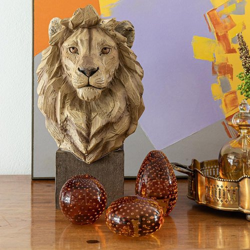 Ca D Oro Big Egg Glass Paperweight Amber with Bubbles Hand Blown Murano-Style Art Glass for Desk, Decor and Collections