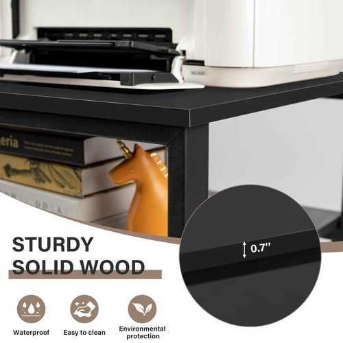 Cakokow Under Desk Printer Stand - 2-Tier Industrial Mobile Printer Table with Storage Shelf, 19.7''x19.7''x12.6'' Heavy Duty Wood Rolling Printer Cart with Wheels for Home and Office,Classic Black
