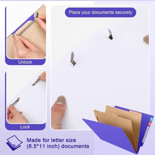 Skyygemm 24 Pcs End Tab Classification Purple File Folders 3 Dividers Letter Size with 3.5'' Fasteners and 2 Prongs, Manila Folders Bulk for Office Business Classroom