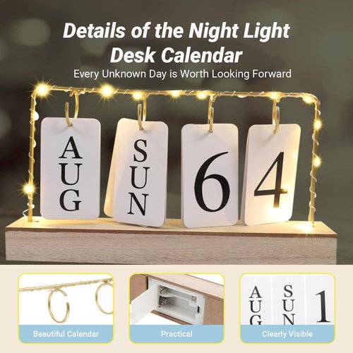 CLIPORE Flip Calendar for Desk, Wooden Perpetual Desk Calendar with Month Date Display, Desktop Calendar for Home Office Decor, Send Goods from Local Warehouse