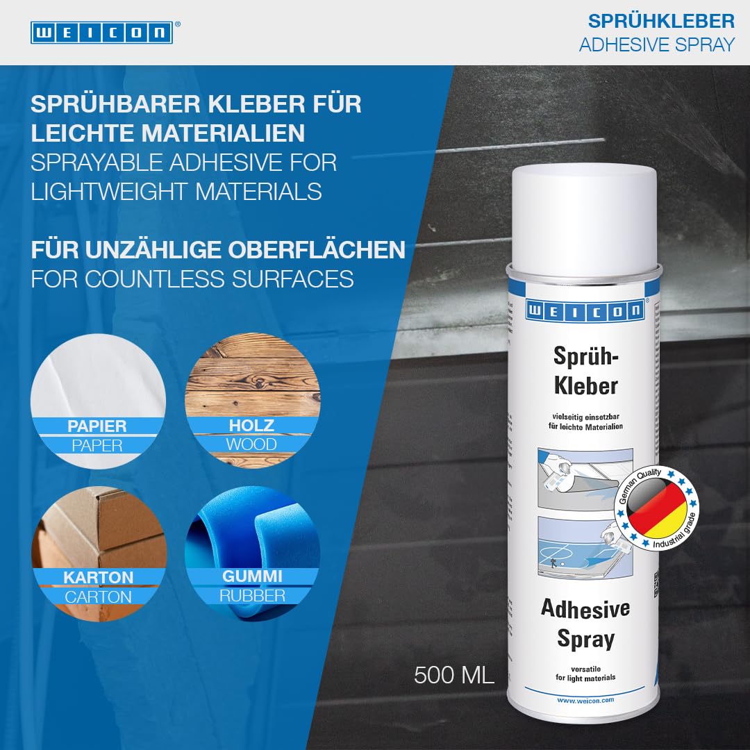 WEICON Adhesive Spray | 500 ml / 17oz | Transparent | for Felt, Foam, Leather, Carpets, Rubber, Wood | Craft Adhesive | Multipurpose | Industrial Grade (Adhesive Spray)
