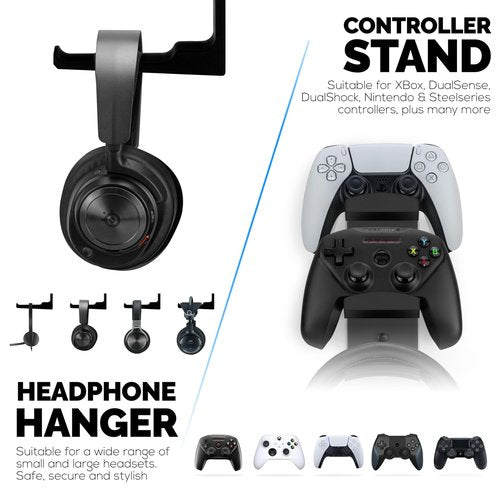 BRAINWAVZ The Behemoth - Dual Game Controller & Headphone Stand Wall Mount Holder - Designed for All Gamepads & Headsets