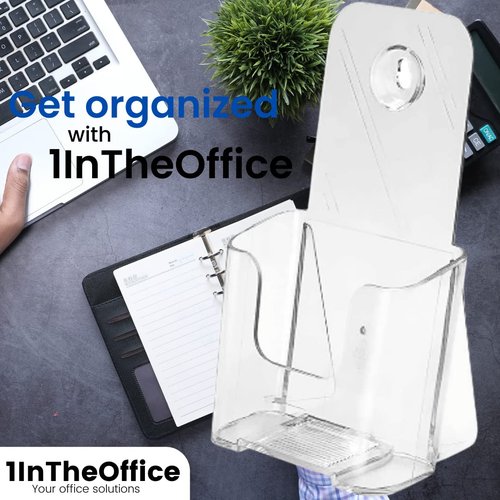 1InTheOffice Acrylic Brochure Holder 4 Pack - Clear, Modern, Portable - Holds Brochures, Flyers, Booklets Up to 4 Inches Wide - Transparent, Home Office