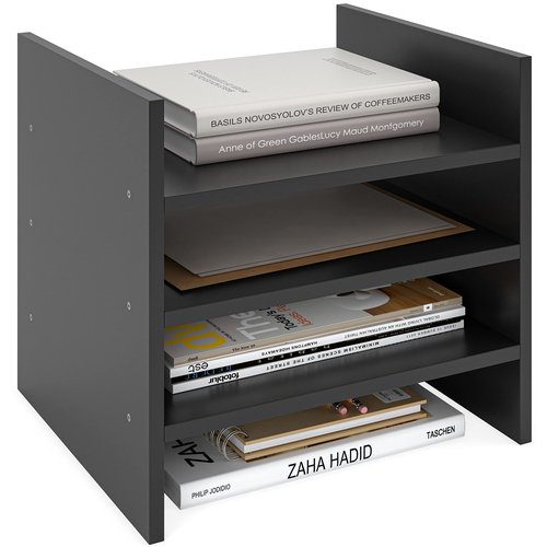 Ballucci 4-Tier Paper Sorter and File Organizer for Desk, Wood Mail Sorter, Fits into IKEA Kalax and ClosetMaid Cube Storage Shelves, Paper Tray, Mail Holder Stand for Classroom, Office, Black