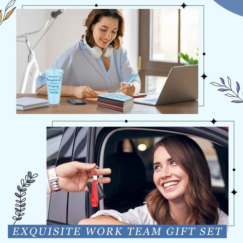 Hollowfly 96 Pcs Team Appreciation Gifts for Employee 24 oz Inspirational Plastic Cups Bulk with Lid and Straw Notebooks Ballpoint Pens Keychain Set Thanksgiving Christmas Gifts (Colorful)