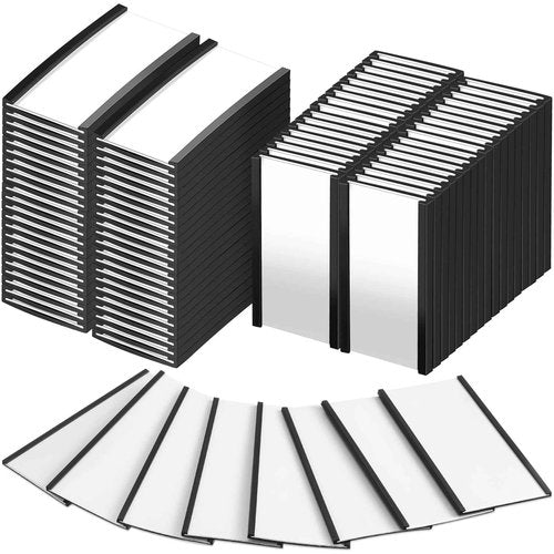 Gueevin 200 Pcs Magnetic Label Holders Bulk 4 x 2 C Channel Label Holder Magnetic Data Card Holders with 200 Pcs Clear Plastic Protectors 400 Pcs Paper Inserts for Name Tag File Cabinet Shelf