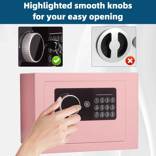 Digital Electronic Money Safe, Steel Security Lock Box with Keypad, Office Hotel Business Jewelry Gun Cash Safe, 0.23 Cubic Feet, 9.06" W x 6.69" D x 6.69" H（pink）