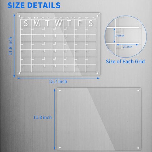 AITEE Acrylic Magnetic Dry Erase Board Set - Clear Refrigerator Calendar & Planner | 16"x12" with 6 Markers
