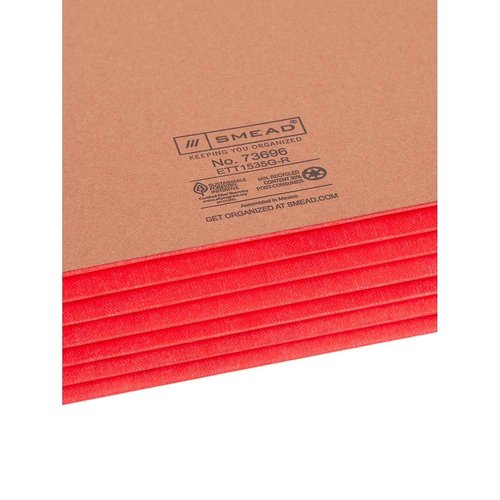 Smead End Tab Pocket, Reinforced Straight-Cut Tab, 5-1/4" Expansion, Extra Wide Letter Size, Redrope with Red Gusset, 10 per Box (73696)