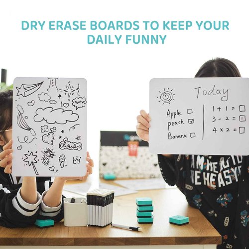 UPGREY Dry Erase Boards, Small Whiteboard 20 Pack 9"X12" Double-Sided Mini Whiteboards for Kids Lapboards with 24 Pens+24 Erasers+24 Pen Clips for Students, Teachers, Class, Office