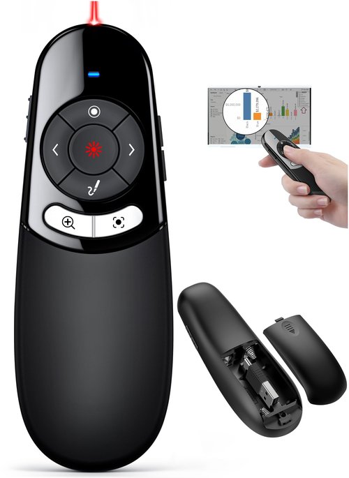 Physical and Digital Pointer Presentation Clicker for Powerpoint Presentations,2 in 1 USB A and USB C Wireless Presenter Remote with Highlighting Magnifier for LED LCD Screen