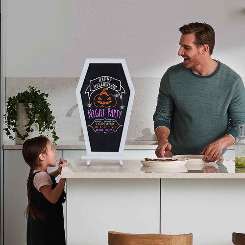 Coffin Chalkboard, Three Legged Stand-up Chalk Board for Desk, Magnetic Chalkboard Easel Sign Tabletop for Home, Office and School - Halloween Decorations Gothic Decor Spooky Gifts, 17''x10.5'', White