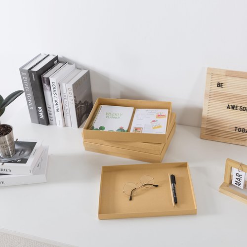 Soul & Lane Document Storage Boxes - Set of 3 (13.2" x 9.8" x 1.8"), Versatile Photo & Craft Organizer for Home Office, Stackable Cardboard Storage for Letters, Papers, Files & Memorabilia, Kraft