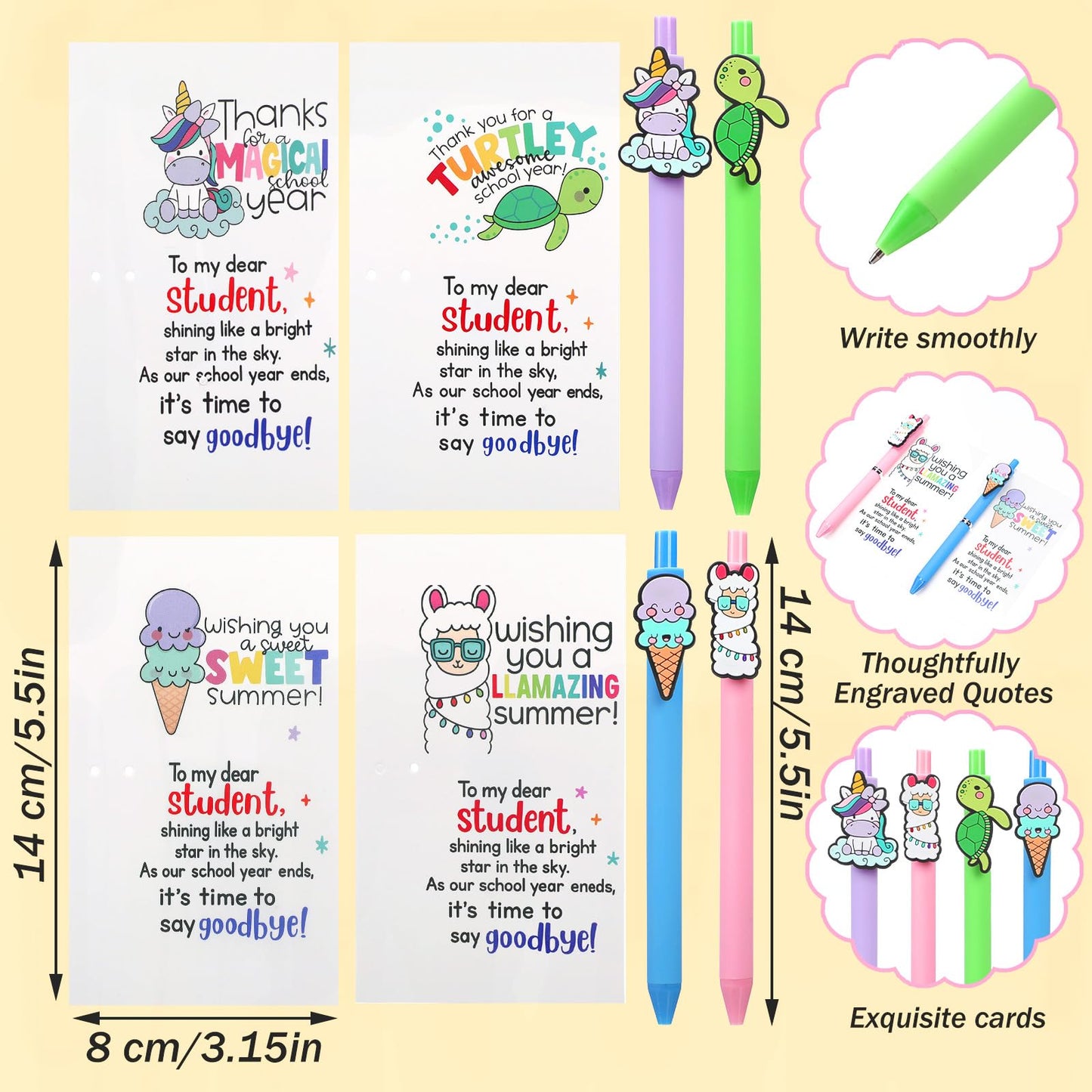 Gueevin 36 Sets End of the Year Gifts for Student Bulk End of the School Year Funny Animal Ballpoint Pens and Motivational Cards from Teacher Preschool Graduation Party Favor Supplies