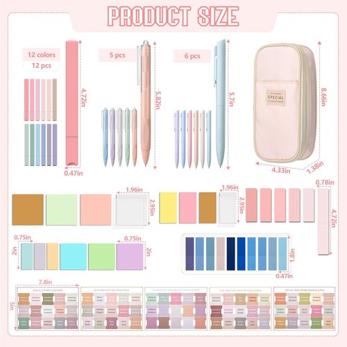 Chiisong Bible Journaling Kit - 73 Pcs Aesthetic Study Supplies with Highlighters & Gel Pens | Pink
