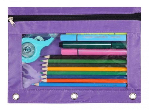 Wodison 24 Packs 3 Ring Binder Pen Pencil Case Pouch Bulk Set Stationery Bag for School Class Office Purple