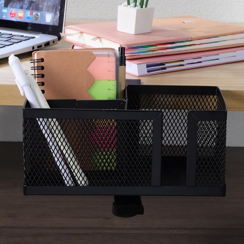 Operitacx Metal Clip On Cup Holder, 4in 1 Cup Holder Clamp for Gaming Desk or Table, Clamp on Under Desk Headphone Hanger for Salon Chair, Bedside, Water Bottles, Drinks, Headphones