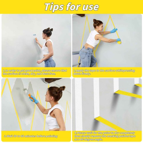 Oleitodh 12 Rolls Yellow Painters Tape Bulk 2 inch x 660 Yards, Painters Masking Tape No Residue Wall Painting Tape Artist Tape Trim Edge Finishing Tape for Wall Painting Decoration DIY Supplies