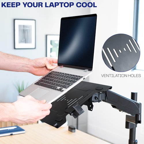 VIVO Universal Adjustable 10 to 15.6 inch Laptop Holder Desk Mount, Single Pneumatic Arm VESA Notebook Stand with C-clamp and Grommet Options, Black, STAND-V101L