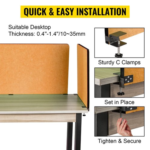 VEVOR Desk Divider 60'' Desk Privacy Panel, 3 Panels Privacy Acoustic Panel, Sound Absorbing Acoustic Privacy Panel, Reduce Noise and Visual Distractions, Lightweight Clamp-on Divider Yellow