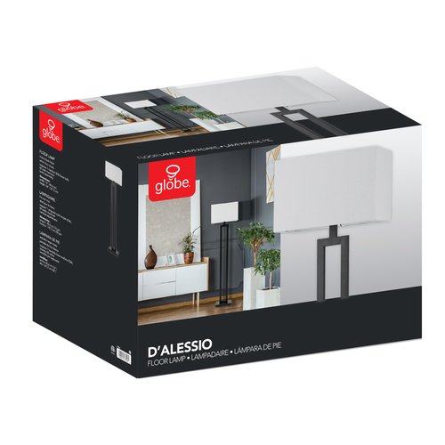 GLOBE Electric 67046 58" Floor Lamp, Matte Black Finish, White Linen Rectangular Shade, Modern Geometric Cutout Design, E26 Base