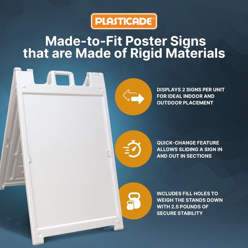 Plasticade Signicade Deluxe A-Frame Sidewalk Sign - Portable Double-Sided Display for Storefronts, White