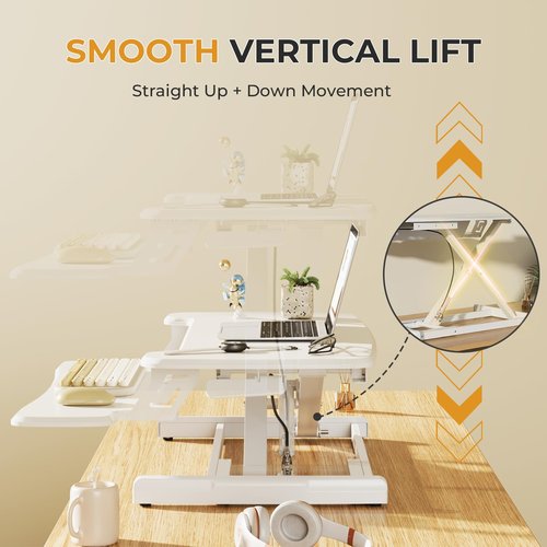 JOY worker Standing Desk Converter, 32" Height Adjustable Sit Stand Up Desk Riser with Keyboard Tray & 6 Fridge Magnets, Desktop Workstation Riser for Home Office Computer Laptop, White