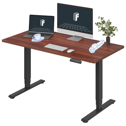 FLEXISPOT E6 Essential 3 Stages Dual Motor Electric Standing Desk 55x28 Inch Whole-Piece Board Height Adjustable Electric Sit Stand Desk(Black Frame + Mahogany Desktop, 2 Packages)