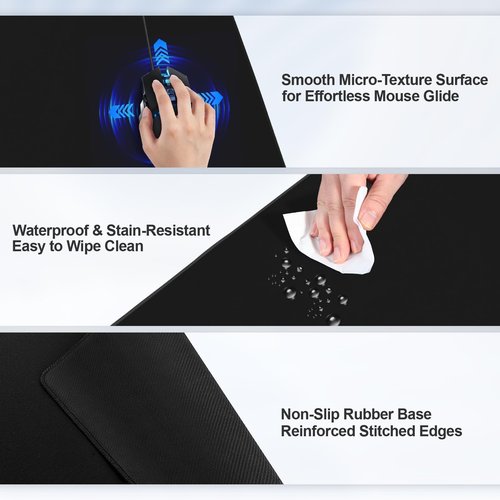 Magnetic Wireless Charging Mouse Pad, 31.5"x15.8" Large Gaming Desk Mat with Superior Stitched Edges, Non-Slip Base, Waterproof Ultra-Smooth Surface Keyboard Pad for Gamer, Office & Home, Black