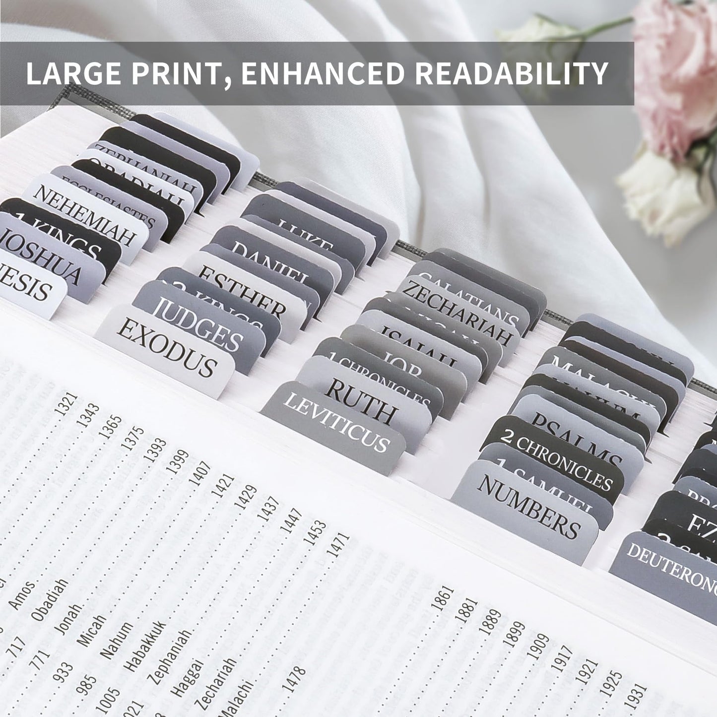 Bible Tabs for Women & Men, Bible Tabs for Study Bible, Large Print Bible Tabs for Easy Navigation, Bible Index Tabs, 66 Tabs Old & New Testament, Extra 9 Blank Tabs - Gray