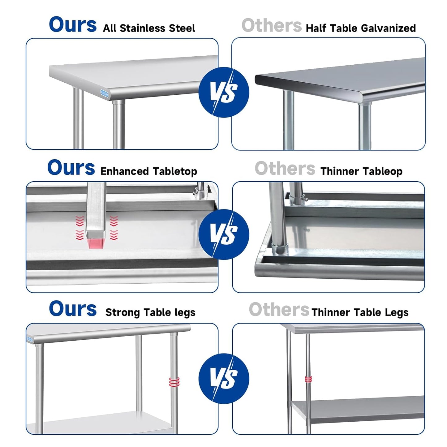 Stainless Steel Table - Commercial Prep & Work Table 30x18x33 Inch for Kitchen, Restaurant, Garage