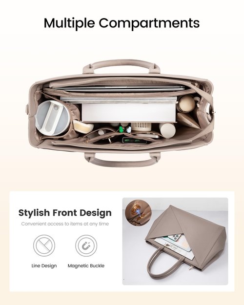 LOVEVOOK Laptop Tote Bag for Women with Large Cup Holder, 15.6 Inch PU Leather Work Bag Teacher Tote Bag, Waterproof Computer Bags Business Office Briefcase Handbag
