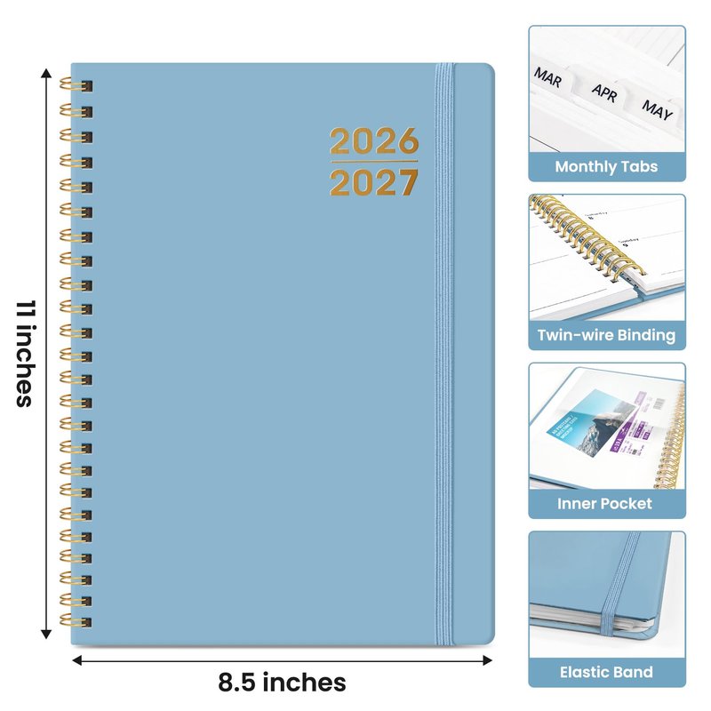 Planner 2026-2027 for Women & Men, Academic Monthly and Weekly Calendar Planner, Jul 2026 - Jun 2027, A4 (8.5" x 11"), Teacher Student Planning Book with Tabs, Ideal for Office School Supplies - Baby Blue