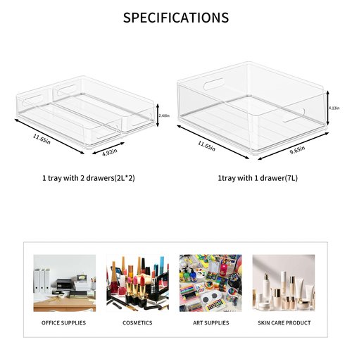 MineSign 2 Pack Desk Organizer with Drawers Stackable Paper Letter Tray for Office Organization Multi-functional Plastic Storage Box for Office Supplies Makeup Jewelry Beauty Accessories