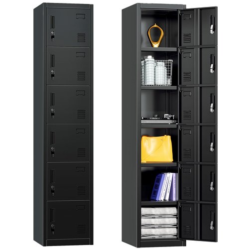 Greenvelly Metal Locker, 72" Metal Lockers for Employees with Locking Doors, Lockable Steel Locker Storage for Office, School, Gym, Home (Black)