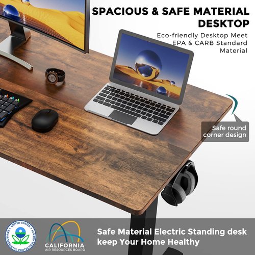 Standing Desk, 55 x 24 in Computer Desk Electric Height Adjustable Desk Home Office Desks Sit Stand up Desk Computer Table with Memory Controller/Headphone Hook, Rustic Brown