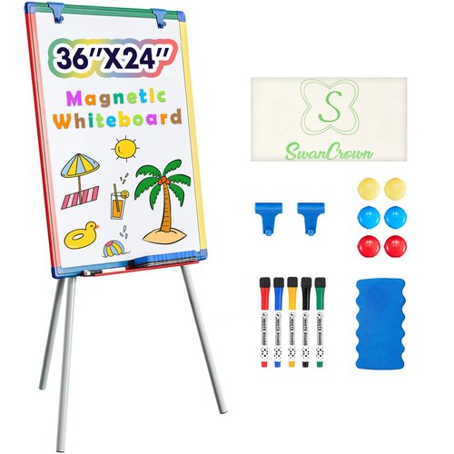 Magnetic Easel for Kids - Height Adjustable 36-63" Dry-Erase Board and Whiteboard - Perfect for Kids Art Activities 36x24 inch White Board Flipchart Board
