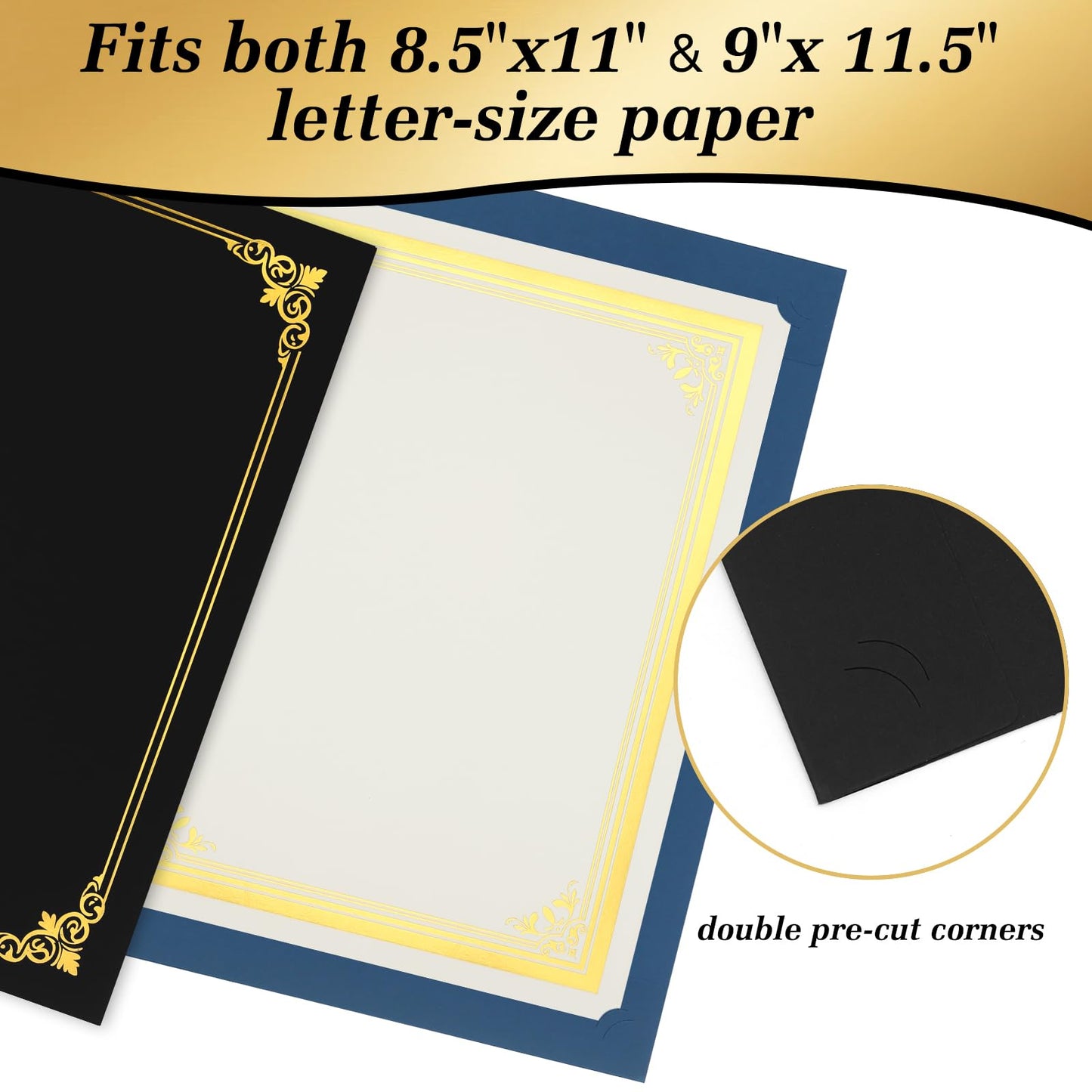 LigneDouce 30Packs Black Certificate Holders Bulk, 300gsm Cardstock Diploma Covers with Gold Foil Border, for Letter Size 8.5 x 11 Certificates, Award & Graduation Document Covers